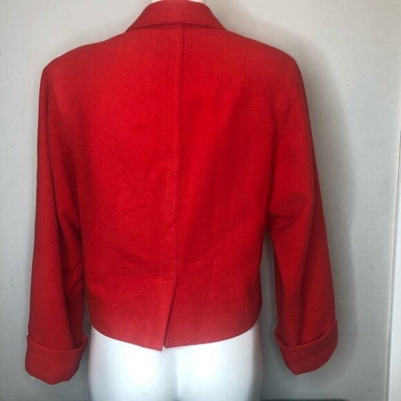 Alfred Sung Red Wool Cropped Blazer Size 4 Academia Collegiate Office - Picture 2 of 6